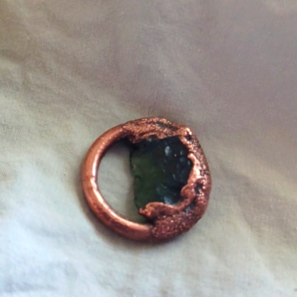 Moldavite Casted in Copper Circle